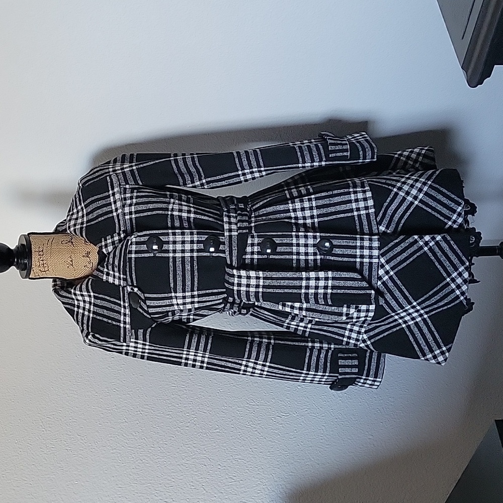 Black and White Plaid Express Pea Coat